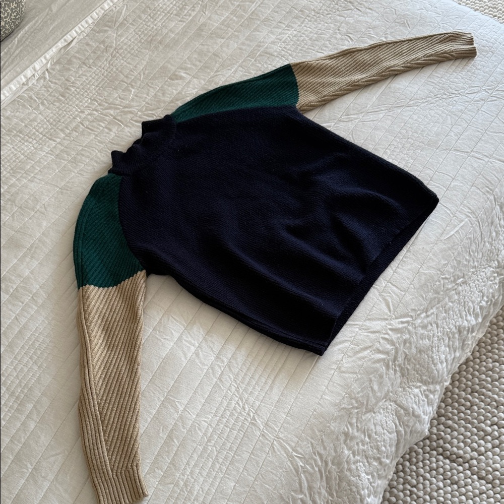 Maje Colorblock Sweater with Green and Tan Sleeves